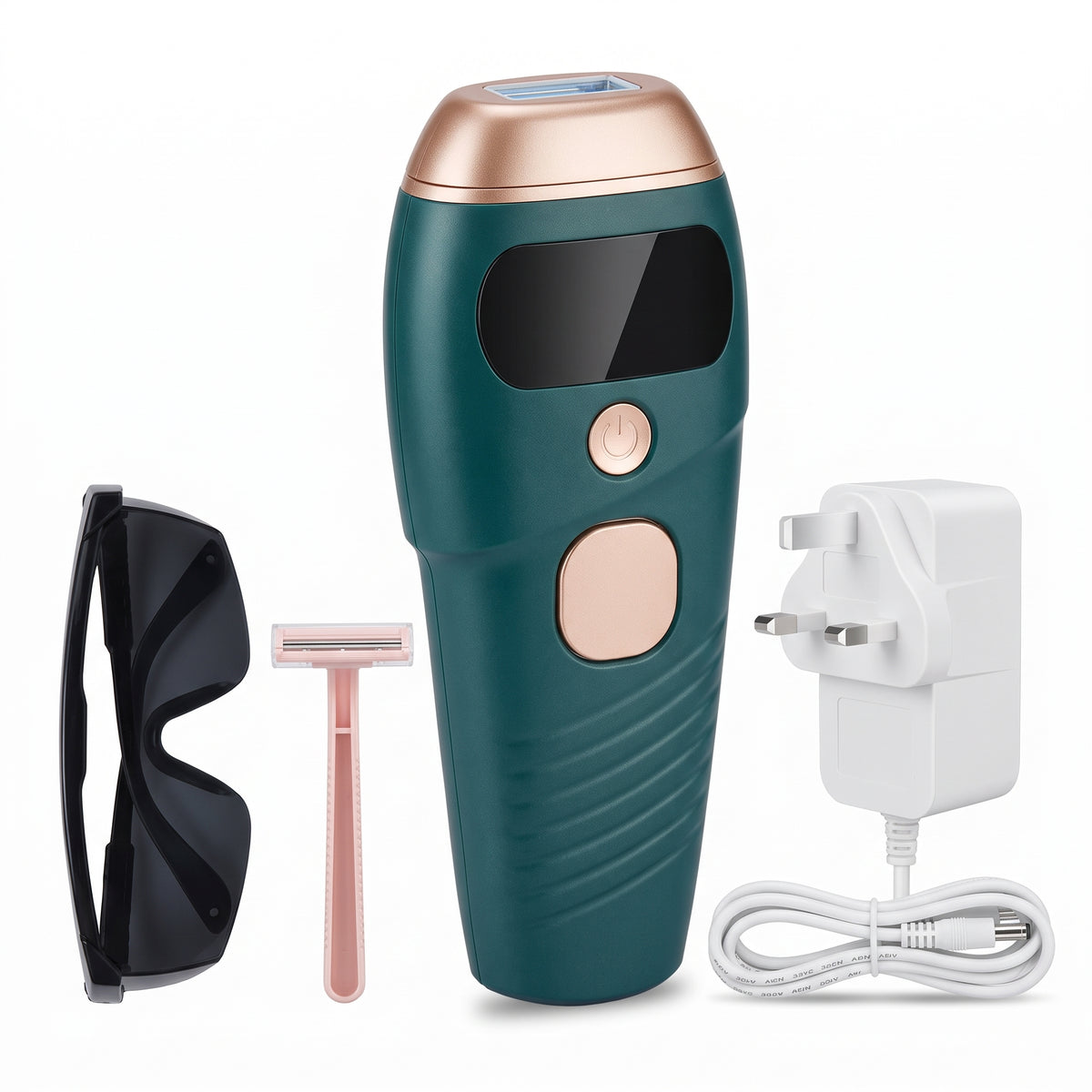 IPL Hair Removal Device — LCD Display, Rose Gold Flash Head & Full Kit